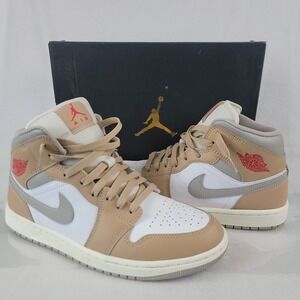 Air Jordan 1 Mid Hemp Fire Red White Tan Shoes Sneakers DQ8426-200 Mens Size 8.5